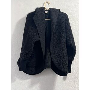 Nordic Beach Black Sherpa Open Front Hooded Fleece Jacket One Size